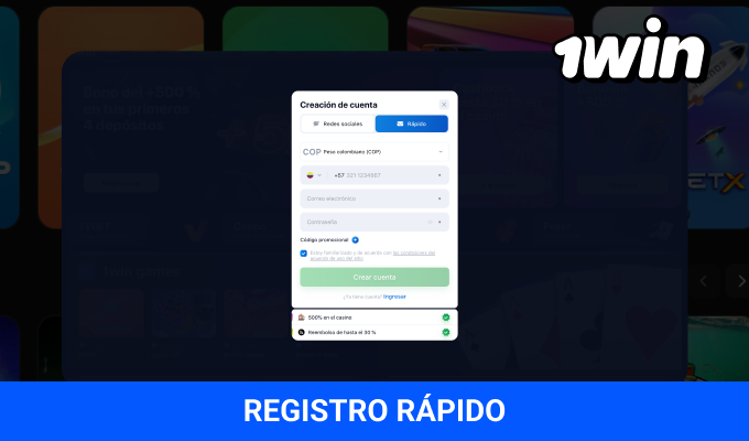 1win registro guía paso Latam