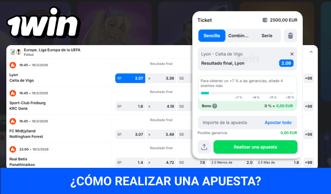 Instrucciones sobre cómo realizar una apuesta en 1win